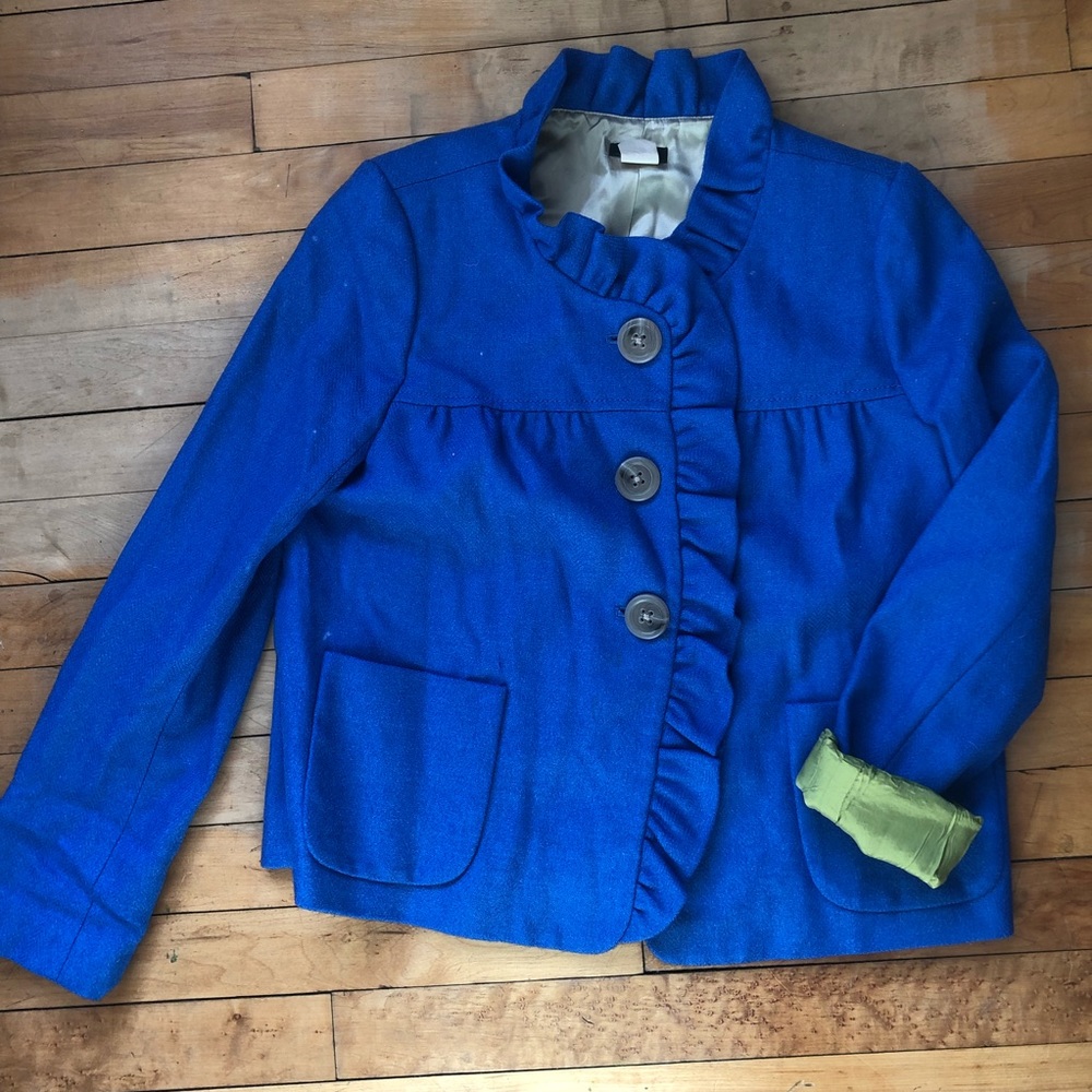 Jcrew wool herringbone blue ruffle jacket